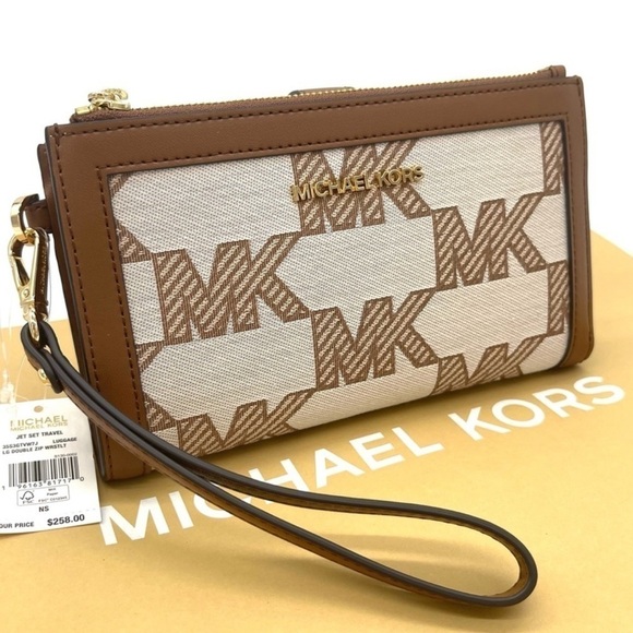 Michael Kors Large Double Zip Wallet Wristlet Brown - Picture 2 of 8